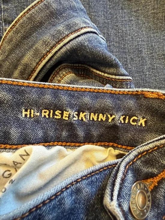 American Eagle Outfitters Women's Skinny Kick Jeans - Dark Blue Denim - Picture 3 of 5